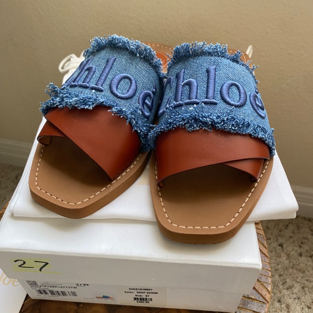 Chloe Woody Denim Slides - Picture 3 of 10